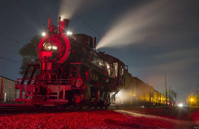 steam locomotive night